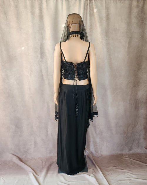 Black Beaded Corset Set