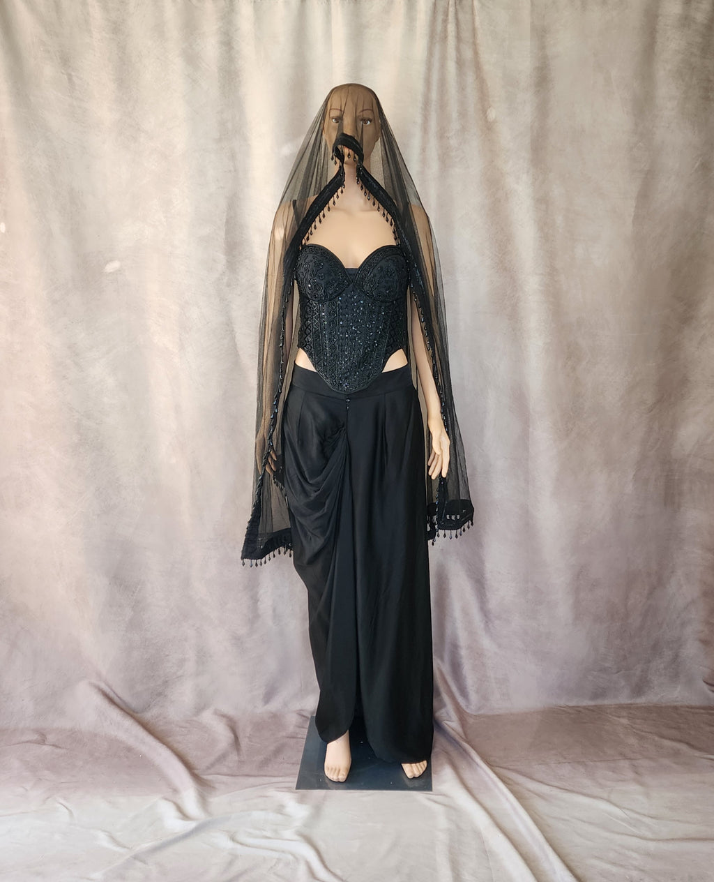 Black Beaded Corset Set