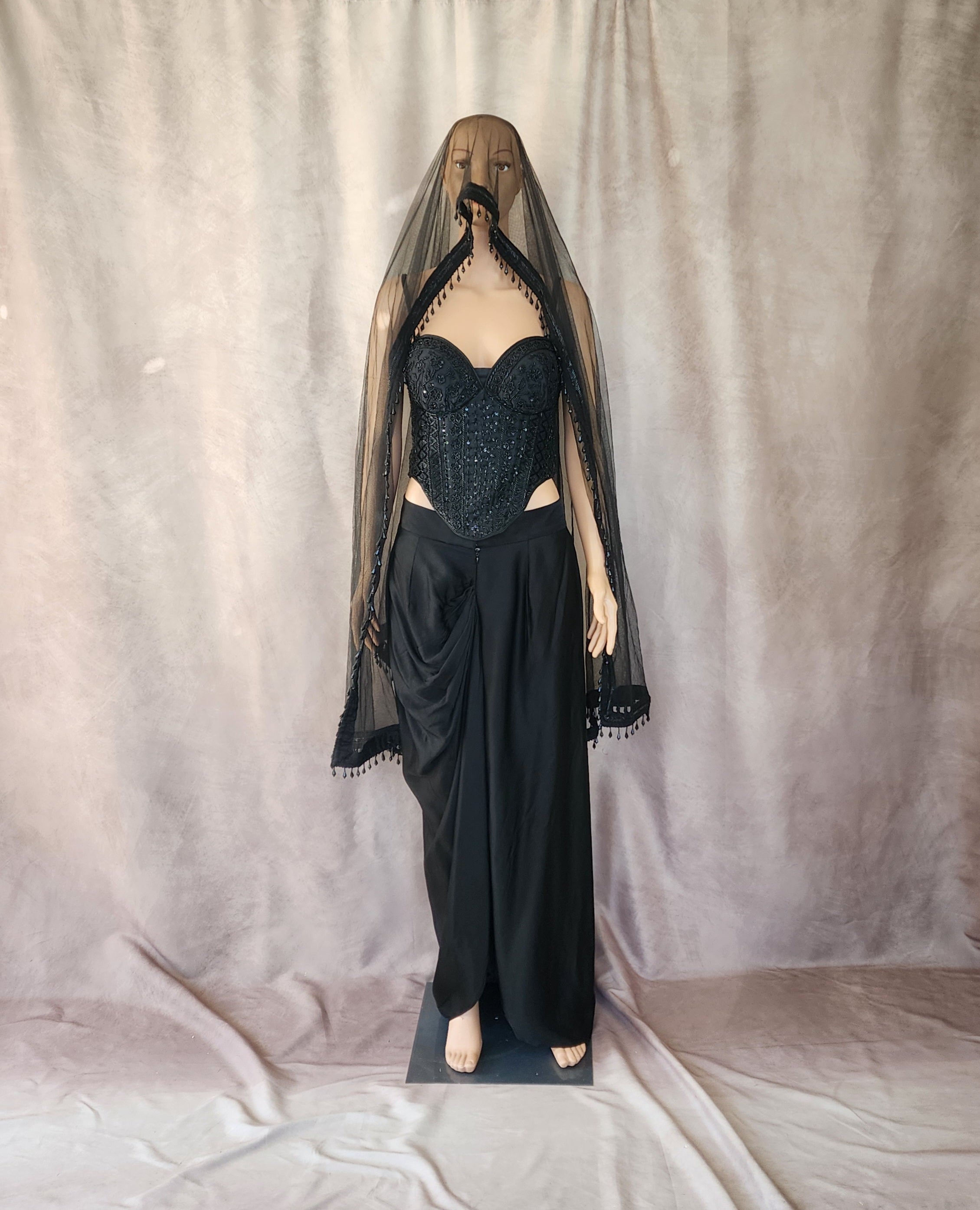 Black Beaded Corset Set