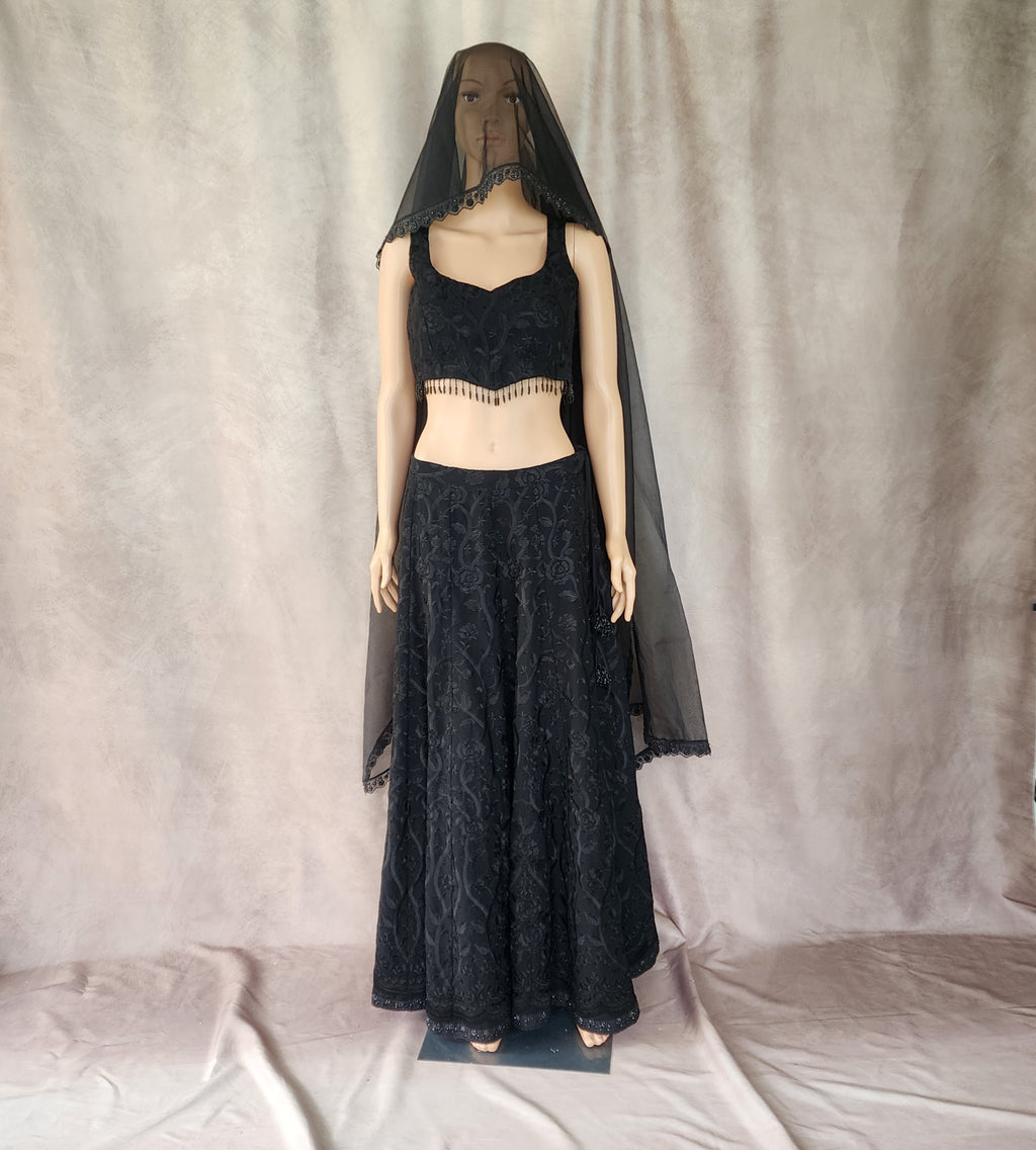 Black Floral Lehenga