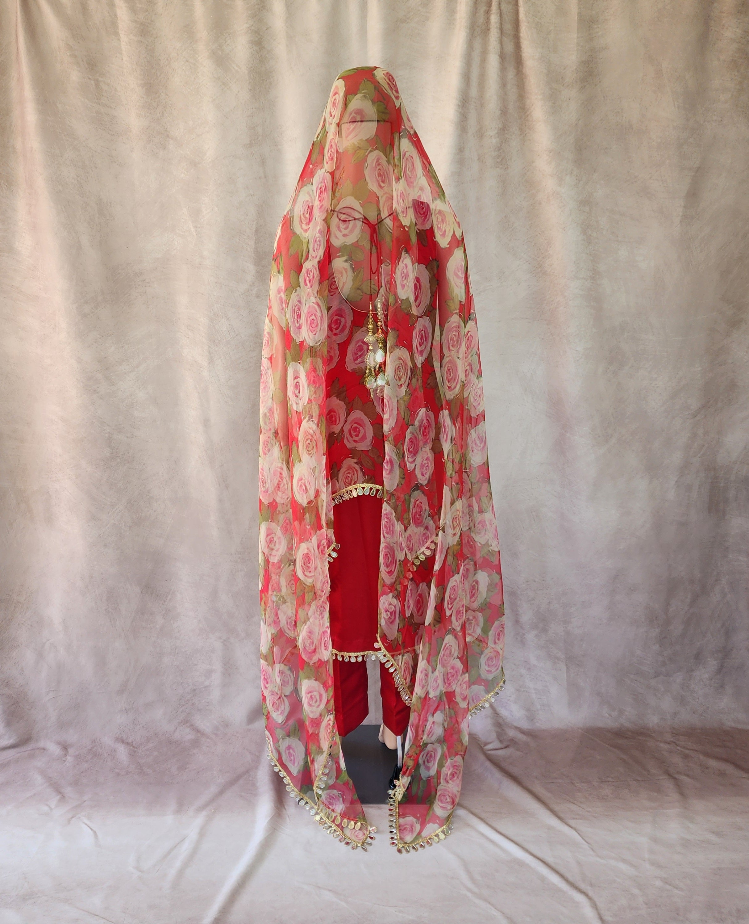 Red Suit with Rose Dupatta