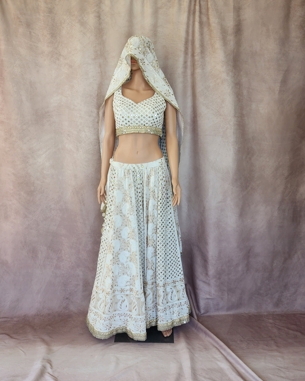 White Chikankari Lehenga Set